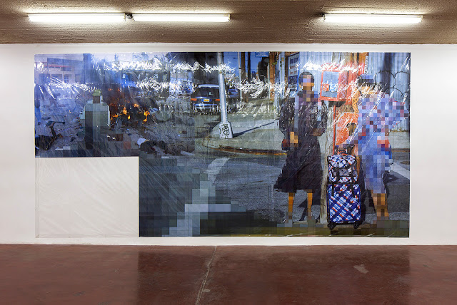 Pixel-Collage nº42, 2016, Prints, tape, transparent sheet, 362x730cm