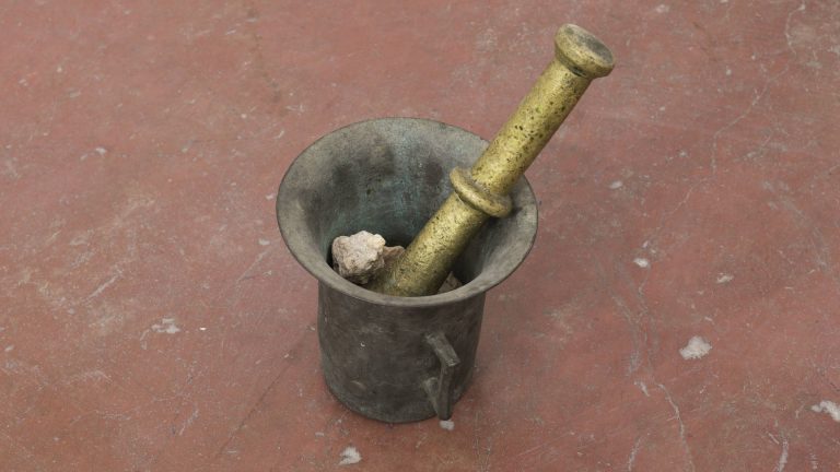 Latifa Echakhch, Returns Of The Day, 2017, Metal Mortar Pestle, Stones, Unique (1) Cover